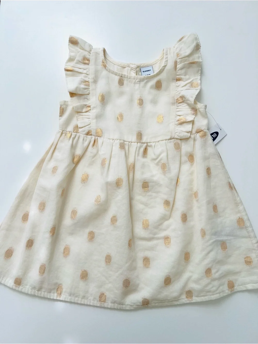 Old Navy Baby Girl Cream & Gold Metallic Dot Flutter-Sleeve Dress NWT 6-12m